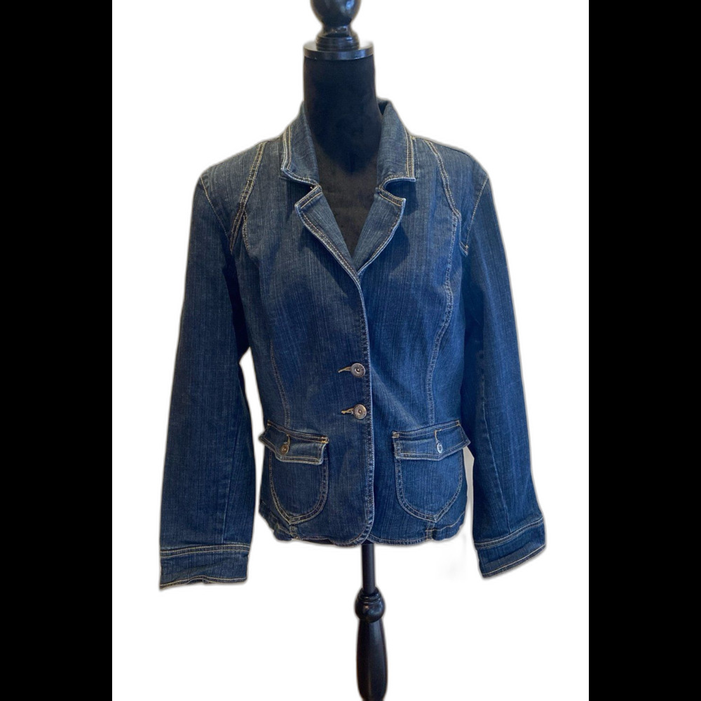 Gloria Vanderbilt Denim Jacket Fitted Detailed Stitching‎ Front Pockets Size XL